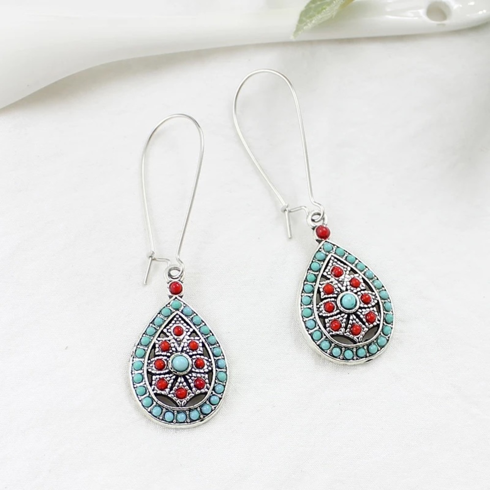 Beaded Tear Drop Hoop Earrings